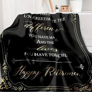 Happy retirement blanket gold and black 50 x 60